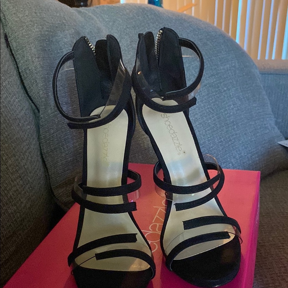 Shoe Dazzle Chic Black Strappy Heels